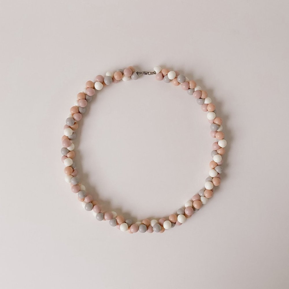 Vintage Cluster Acrylic Beaded Easter Egg Pastel White Pink Choker Necklace